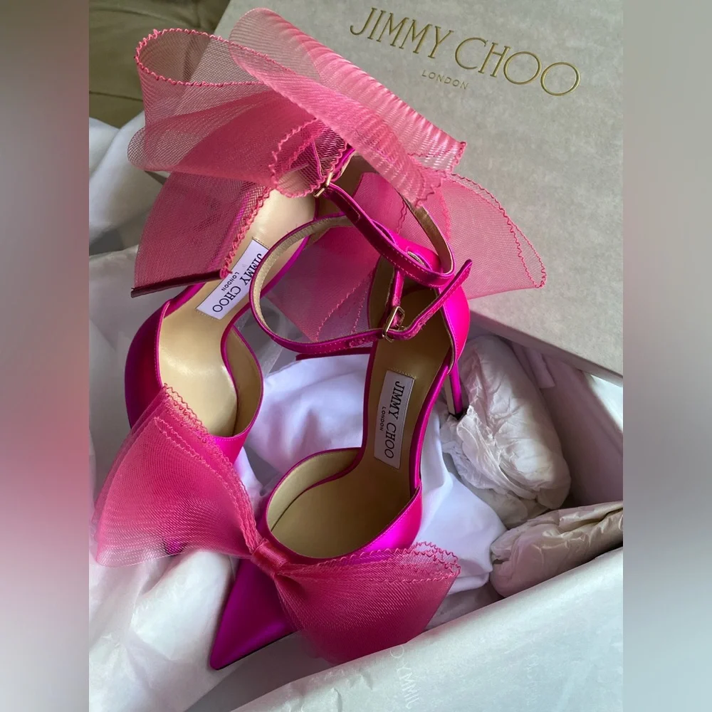 Jimmy Choo's Aveline 100 bow - details satin pumps, fuchsia pink, 35.5 - Picture 4 of 4